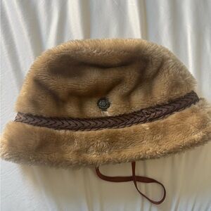 60’s Faux Fur Bucket Hat with Brown Band